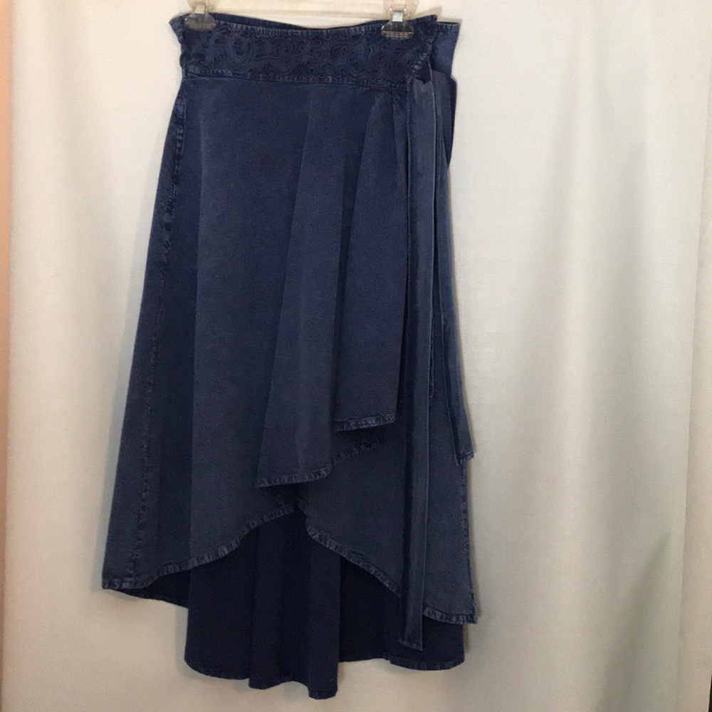 Gretty Zueger Embroidered Denim Wrap Around Skirt